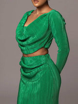 Ruched Cowl Neck Top and Maxi Skirt Set - Trendsi - Flyclothing LLC