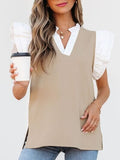 Ruffled Notched Cap Sleeve Top - Trendsi