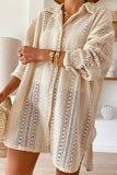 Lace Crochet Collared Neck Oversized Shirt - Trendsi