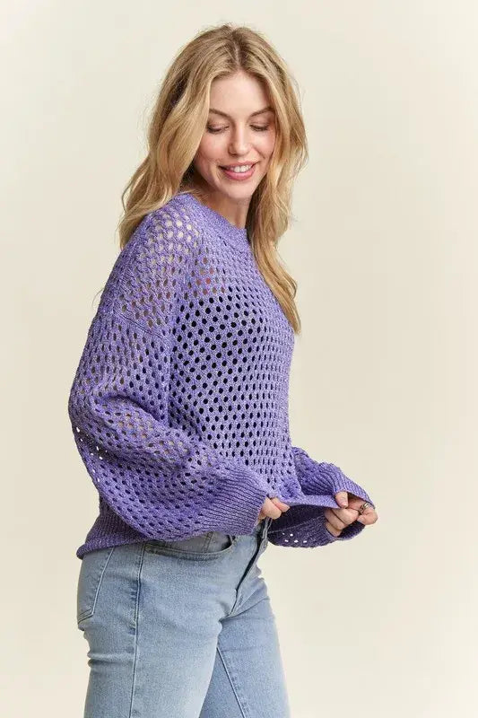 ADORA Round Neck Lurex Crochet Top - Trendsi - Flyclothing LLC