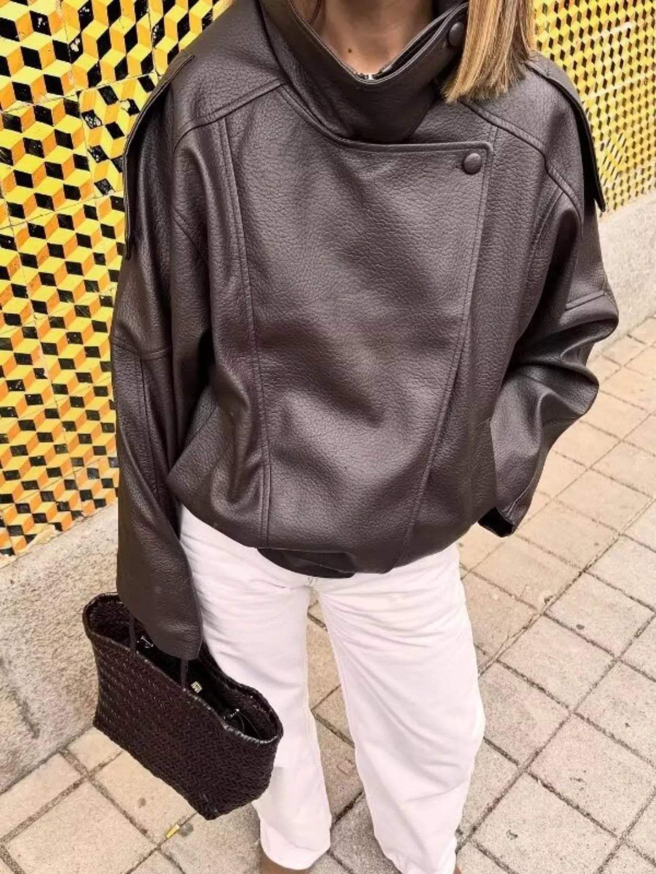 Zip-Up Faux Leather Moto Jacket - Trendsi - Flyclothing LLC
