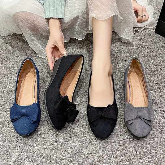 Bow Point Toe Low Heel Slip-Ons - Trendsi - Flyclothing LLC
