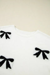 Bow Pattern Knit Short Sleeve Sweater - Trendsi - Flyclothing LLC