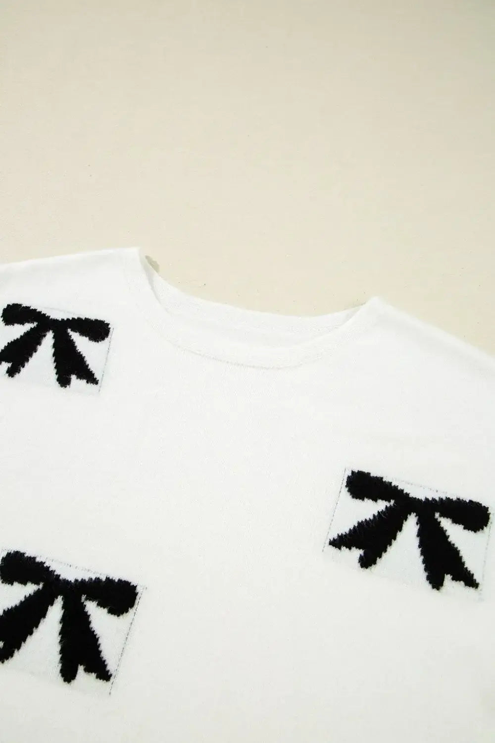 Bow Pattern Knit Short Sleeve Sweater - Trendsi - Flyclothing LLC
