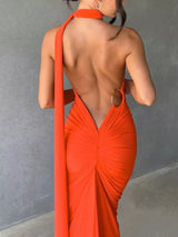 Backless One-Shoulder Ruched Bodycon Maxi Dress - Trendsi - Flyclothing LLC