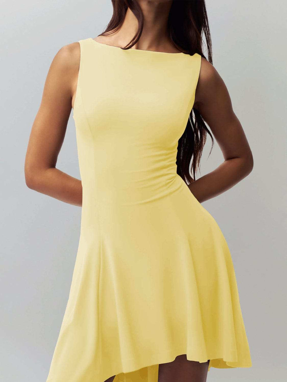 High-Low Round Neck Sleeveless Dress - Trendsi - Flyclothing LLC