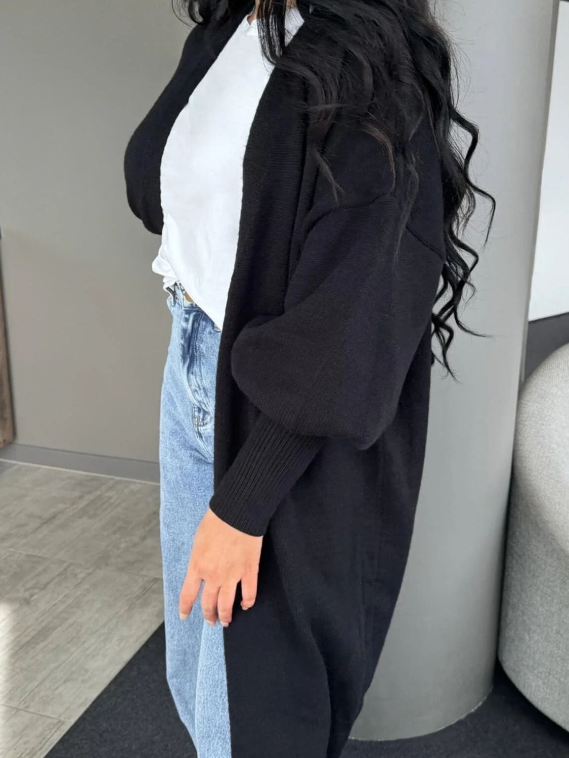 Open Front Dropped Shoulder Cardigan - Trendsi