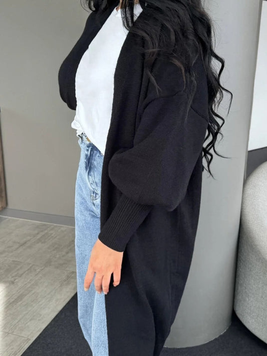 Open Front Dropped Shoulder Cardigan - Trendsi