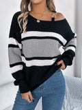 Color Block Asymmetrical Neck Long Sleeve Sweater - Trendsi - Flyclothing LLC