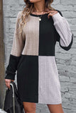 Color Block Drop Shoulder Long Sleeve Mini Dress - Trendsi - Flyclothing LLC