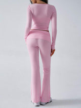 Devine Ruched Long Sleeve Top and Pants Set - Trendsi - Flyclothing LLC