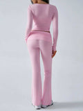 Devine Ruched Long Sleeve Top and Pants Set - Trendsi - Flyclothing LLC