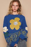POL Flower Lace Patch Long Sleeve Sweater - Trendsi