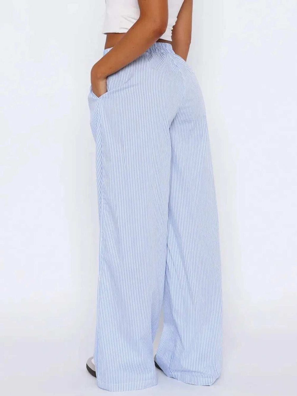 Pocketed Striped Wide Leg Pants - Trendsi - Flyclothing LLC