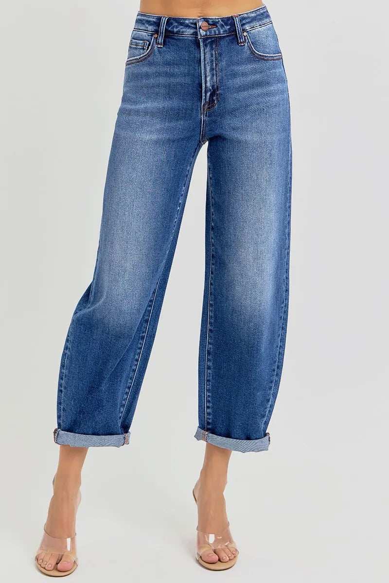 RISEN Full Size High Rise Crop Mild Barrel Jeans Plus Size - Trendsi - Flyclothing LLC