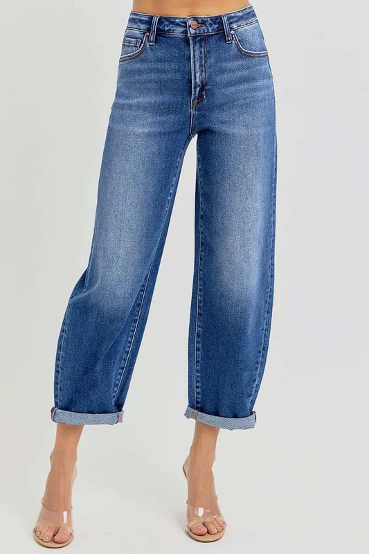 RISEN Full Size High Rise Crop Mild Barrel Jeans Plus Size - Trendsi - Flyclothing LLC