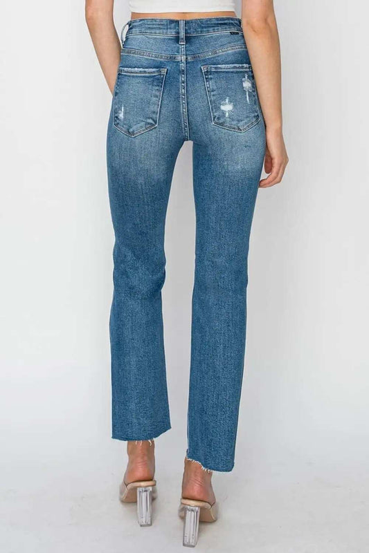 RISEN High Rise Distressed Ankle Jeans - Trendsi - Flyclothing LLC