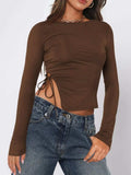 Tied Slit Round Neck Long Sleeve T-Shirt - Trendsi - Flyclothing LLC