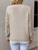 V-Neck Crochet Sleeve Sweater - Trendsi - Flyclothing LLC