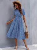 Printed Round Neck Short Sleeve Midi Dress - Trendsi