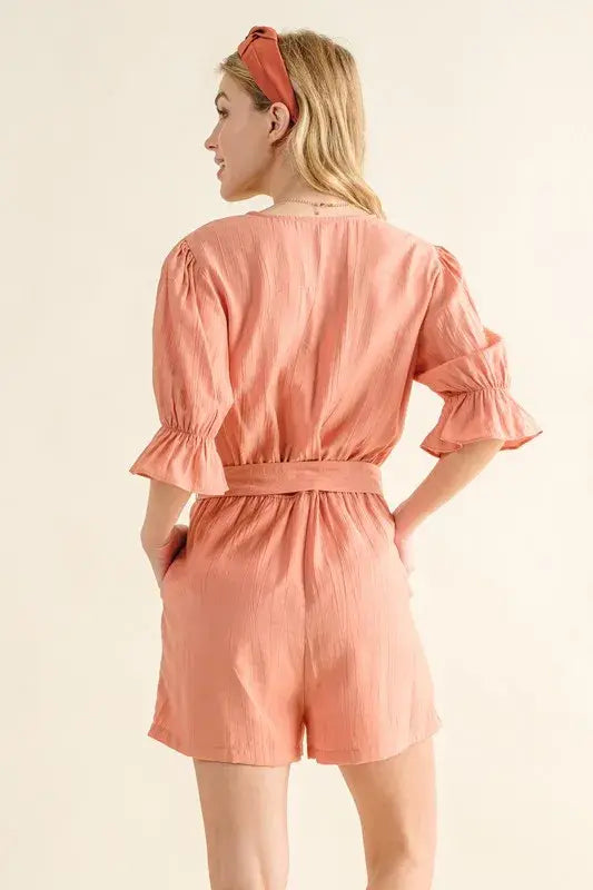 And The Why Flounce Sleeves Romper with Belt - Trendsi - Flyclothing LLC