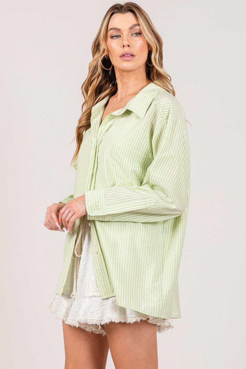 SAGE + FIG Striped Button Up Long Sleeve Shirt - Trendsi - Flyclothing LLC