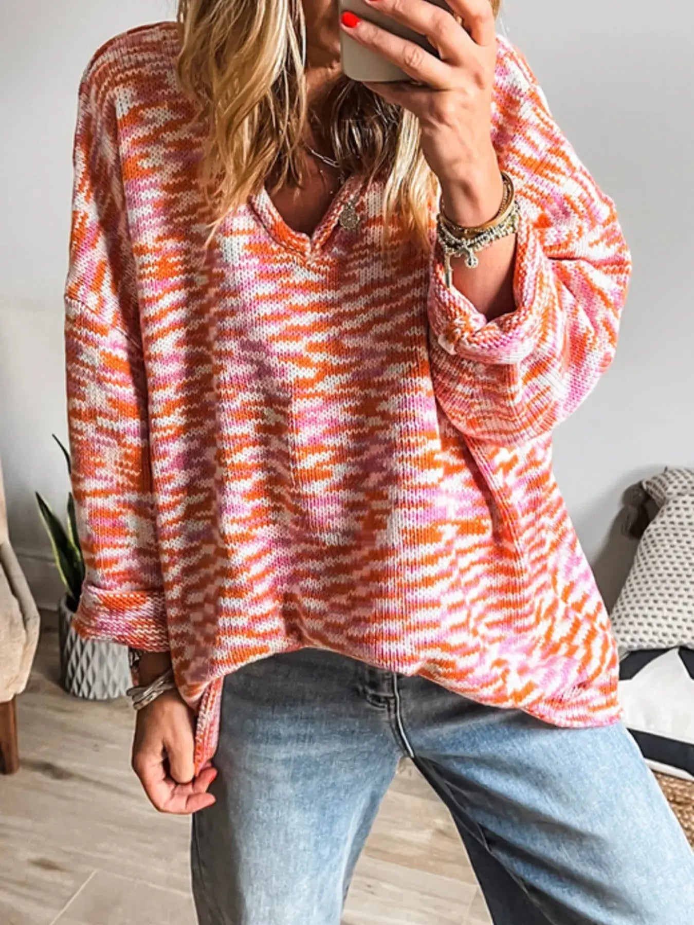 Multi-Color V-Neck Sweater - Trendsi - Flyclothing LLC