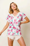 BiBi Rose Printed Poly Span with Crochet Lace Top - Trendsi - Flyclothing LLC
