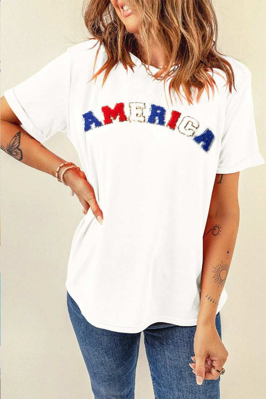AMERICA Round Neck Short Sleeve T-Shirt - Trendsi - Flyclothing LLC