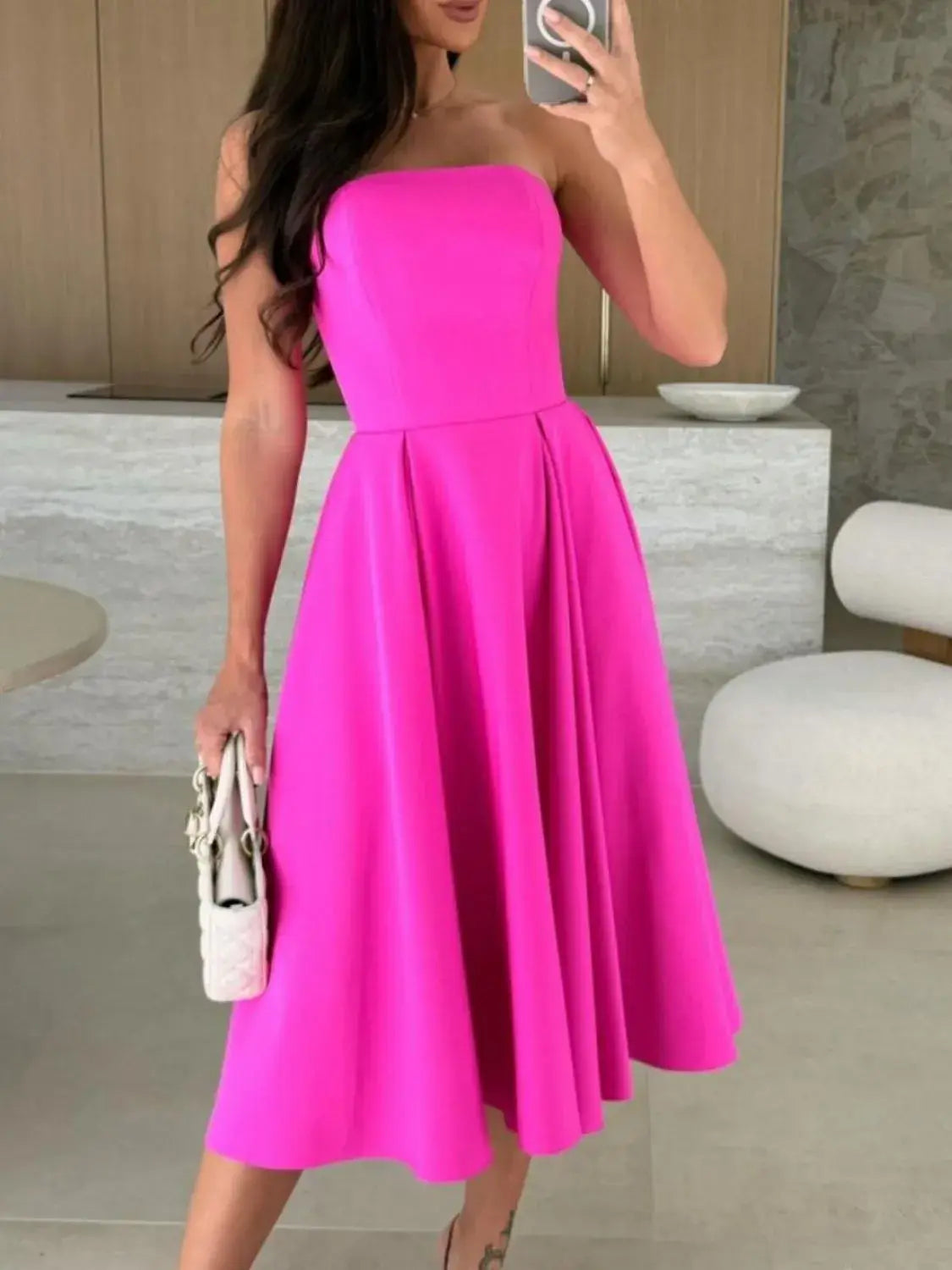 Solid Color Tube Midi Dress - Trendsi - Flyclothing LLC