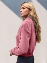 Pocketed Snap Down Baseball Collar Jacket - Trendsi - Flyclothing LLC