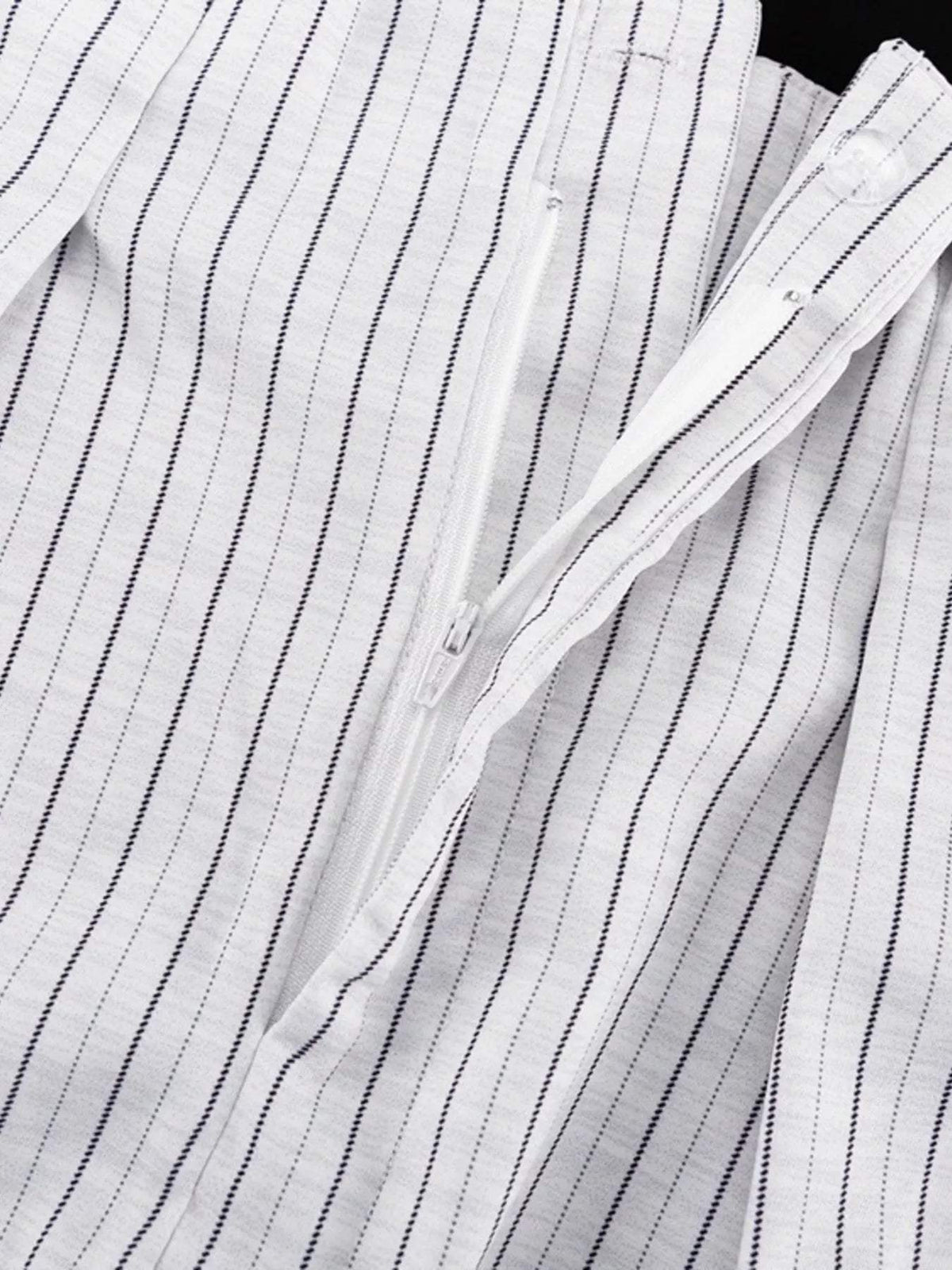 Pinstripe Cropped Blazer and Pleated Shorts Set - Trendsi - Flyclothing LLC