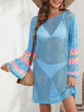 Openwork Contrast Long Sleeve Cover-Up - Trendsi