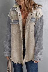 Snap Front Hooded Corduroy Shacket - Trendsi - Flyclothing LLC