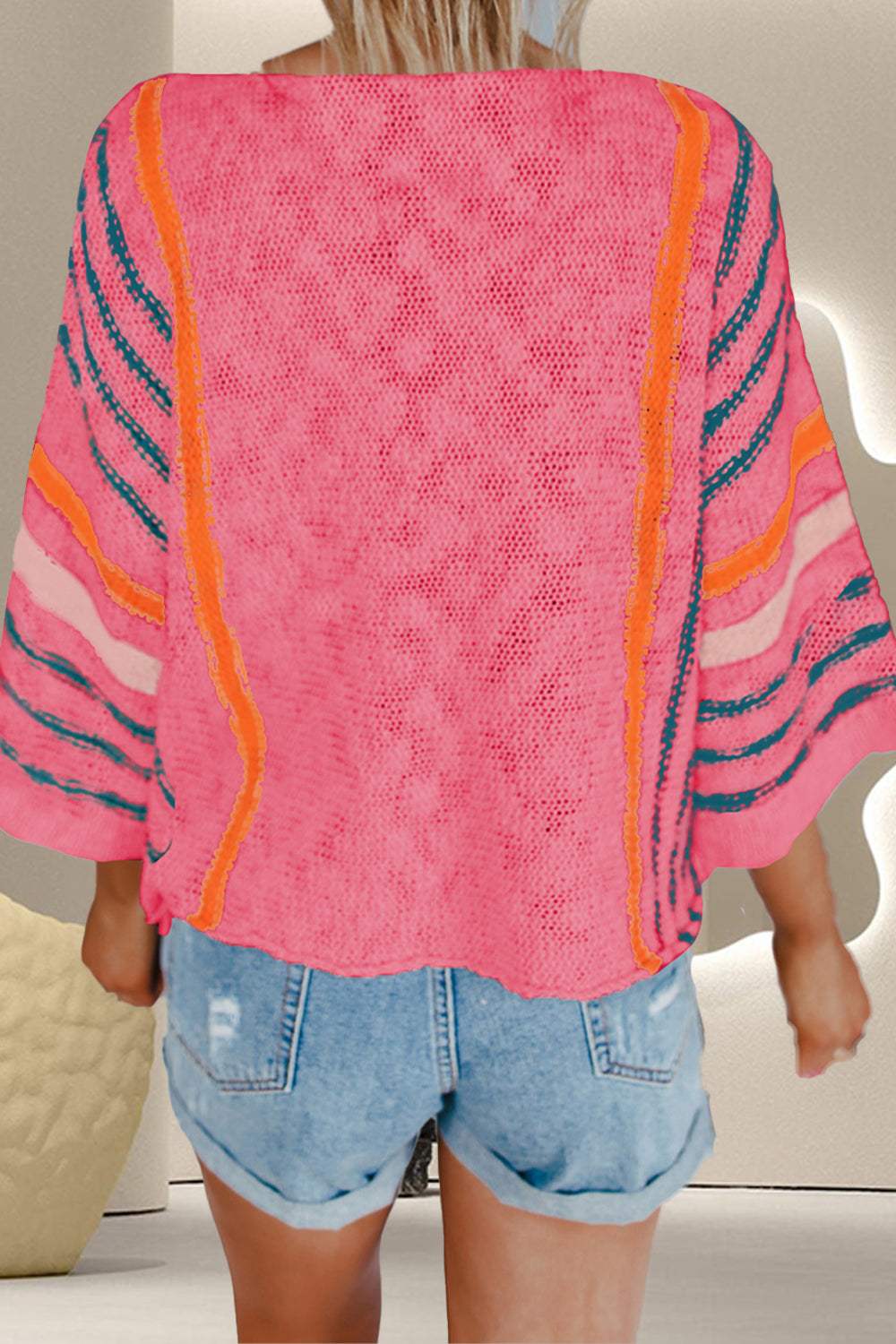 Striped Boat Neck Three-Quarter Sleeve Knit Top - Trendsi - Flyclothing LLC