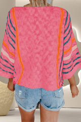Striped Boat Neck Three-Quarter Sleeve Knit Top - Trendsi - Flyclothing LLC