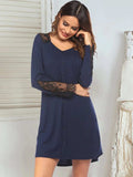 Lace Detail Long Sleeve Mini Lounge Dress - Trendsi - Flyclothing LLC