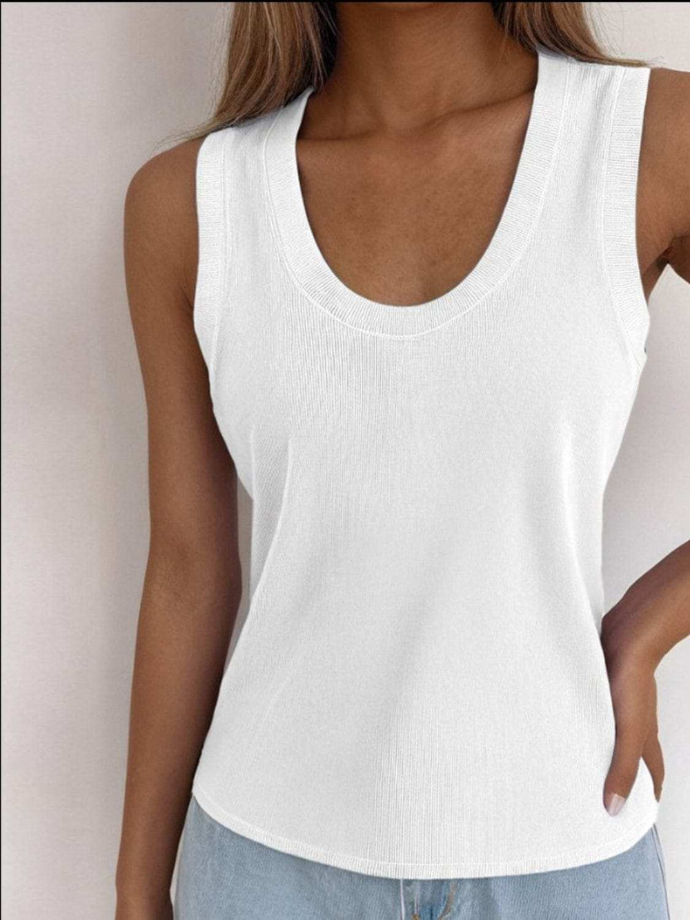 Solid Scoop Neck Tank - Trendsi - Flyclothing LLC