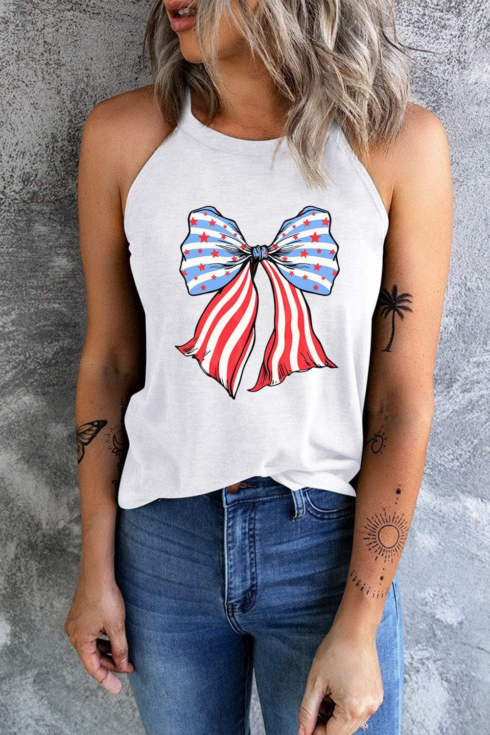 Bow Graphic Grecian Neck Tank - Trendsi - Flyclothing LLC