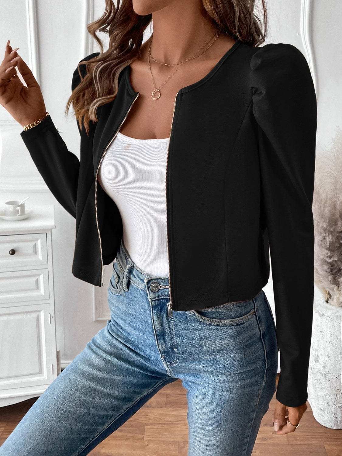 Zip Up Long Sleeve Jacket - Trendsi - Flyclothing LLC