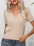 Cable Knit Short Sleeve Top - Trendsi