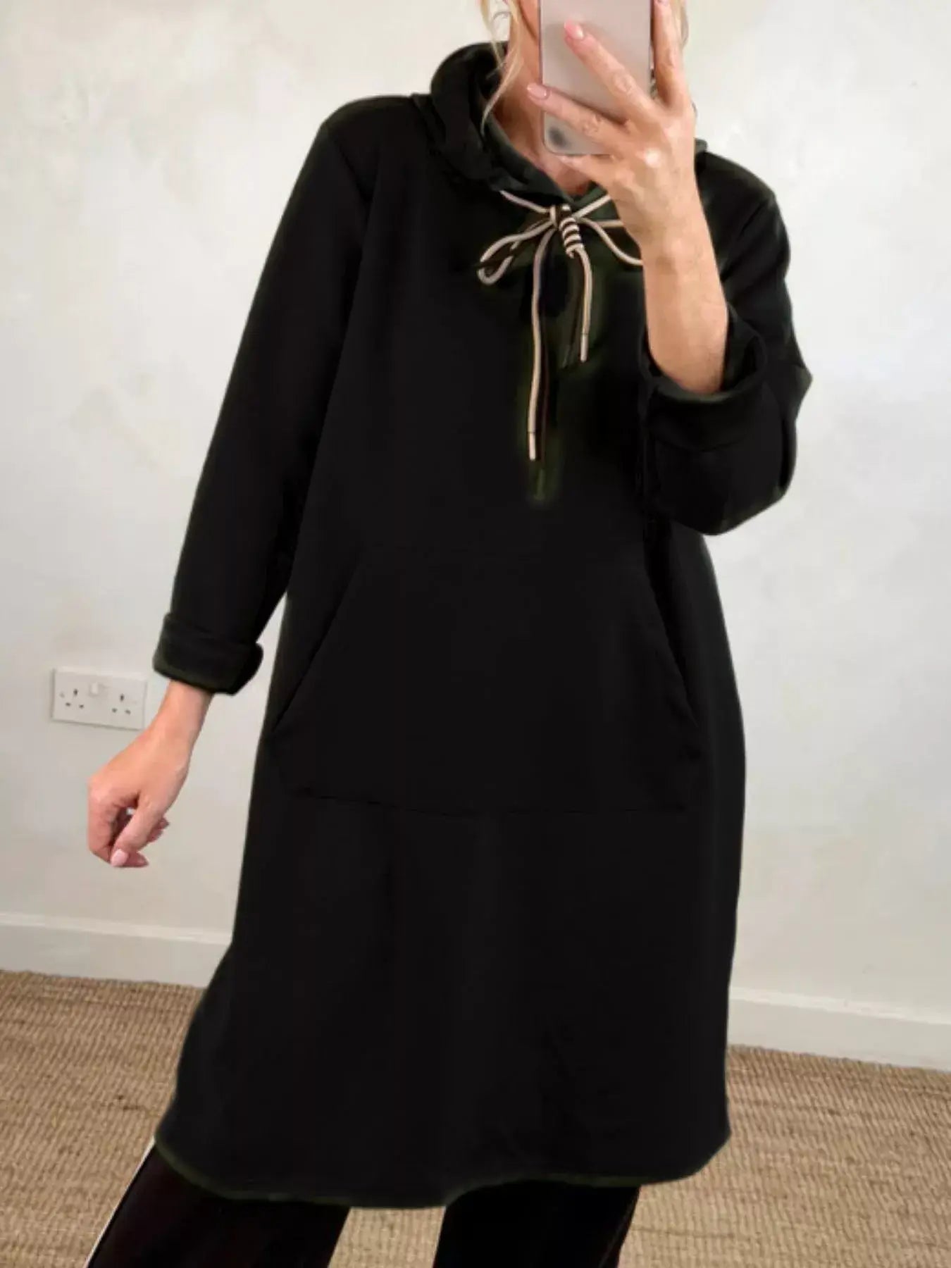Full Size Casual Drawstring Hooded Sweatshirt Dress Plus Size - Trendsi - Flyclothing LLC