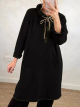 Full Size Casual Drawstring Hooded Sweatshirt Dress Plus Size - Trendsi - Flyclothing LLC