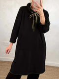 Full Size Casual Drawstring Hooded Sweatshirt Dress Plus Size - Trendsi - Flyclothing LLC