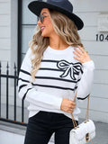 Striped Round Neck Long Sleeve Sweater - Trendsi - Flyclothing LLC