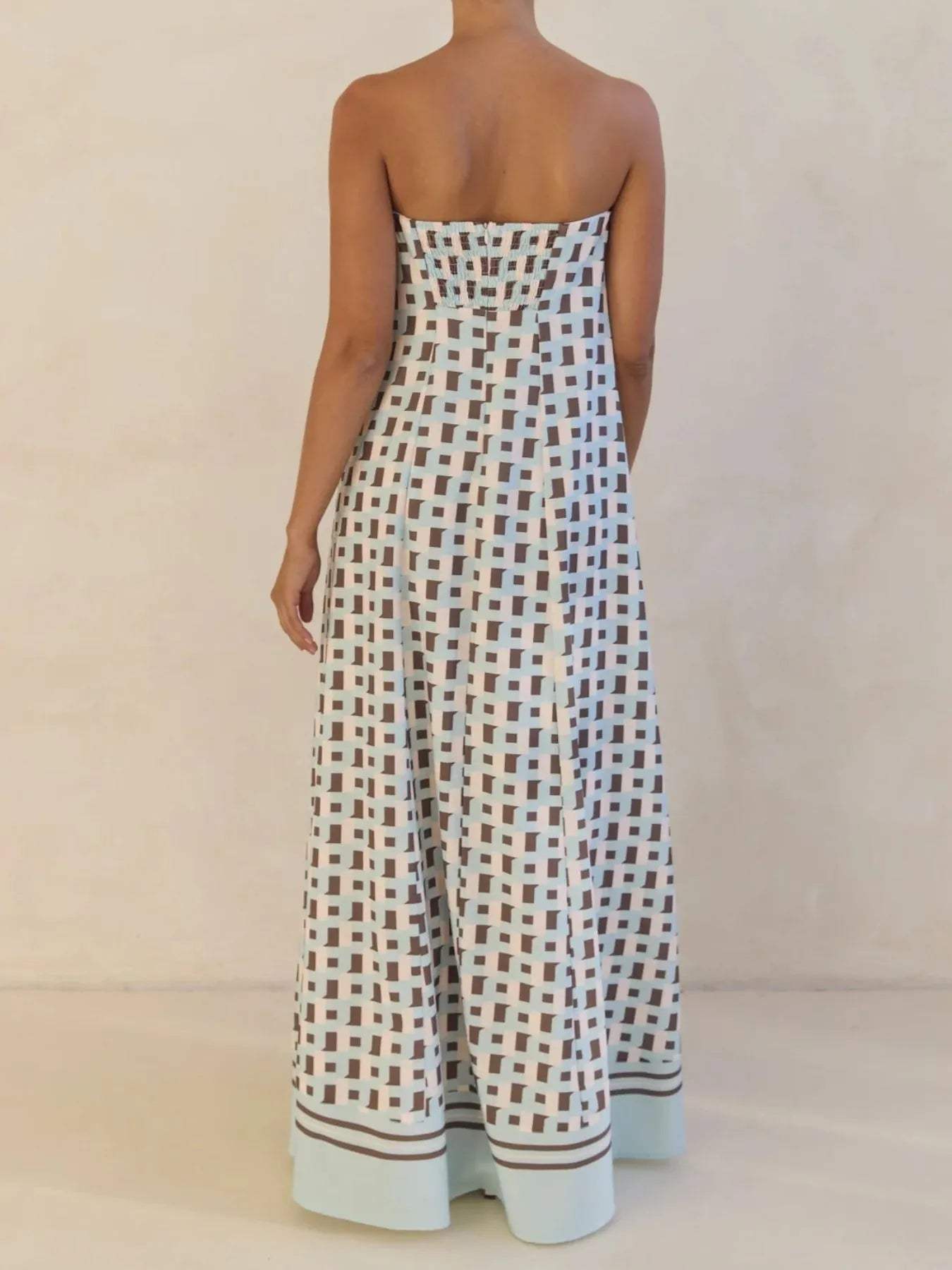 Smocked Printed Tube Maxi Dress - Trendsi - Flyclothing LLC