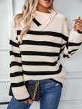 Buttoned Striped Long Sleeve Sweater - Trendsi