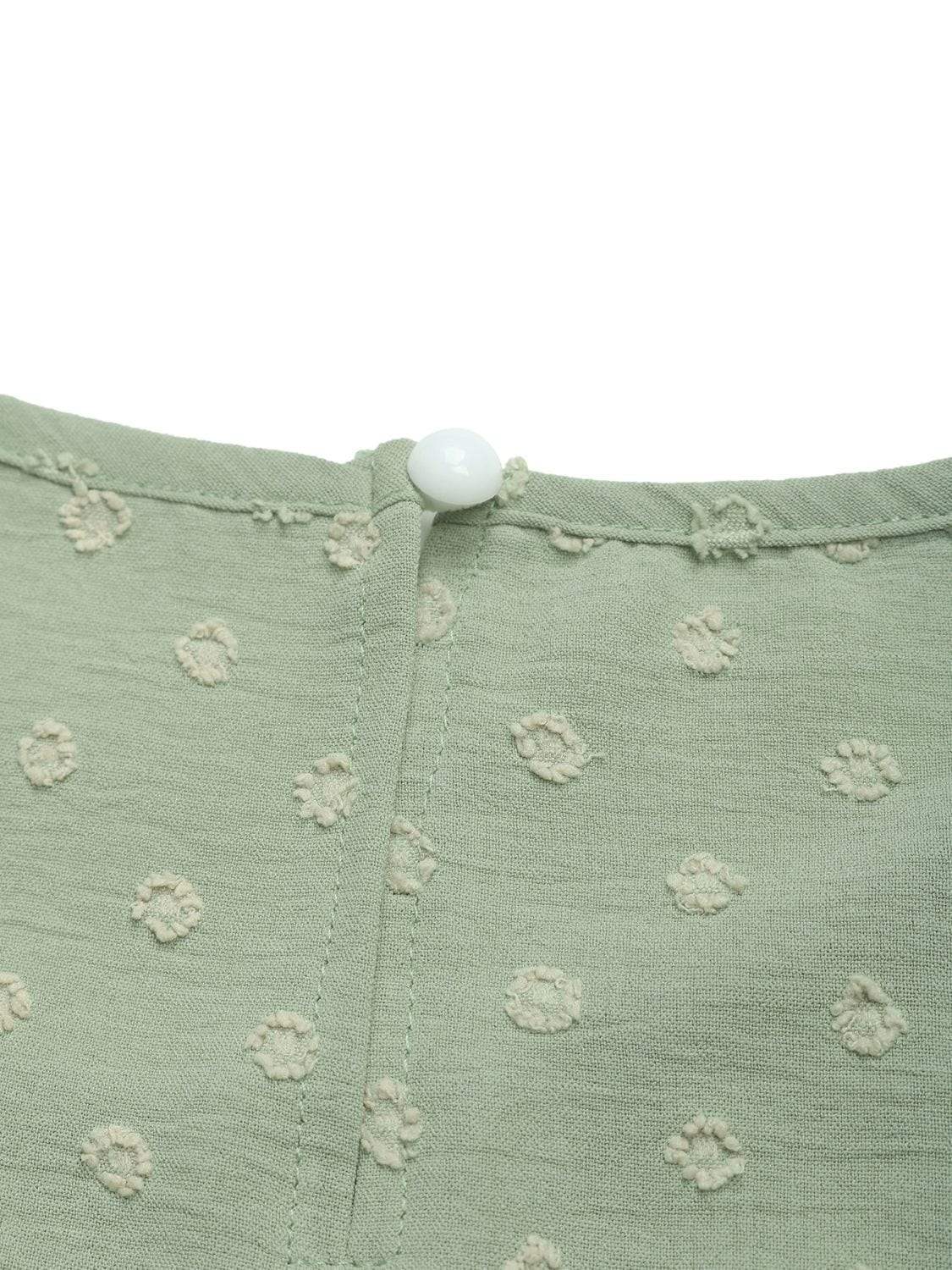 Perfee Swiss Dot Round Neck Petal Sleeve Blouse - Trendsi - Flyclothing LLC