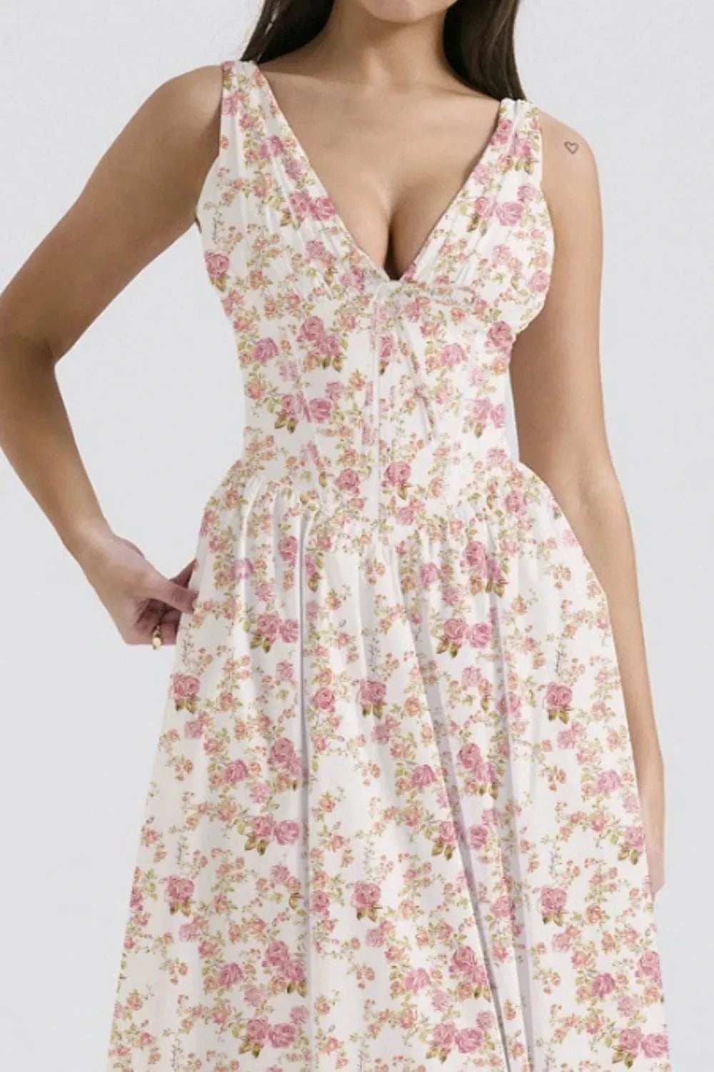 Floral V-Neck Sleeveless Midi Dress with Pockets - Trendsi - Flyclothing LLC