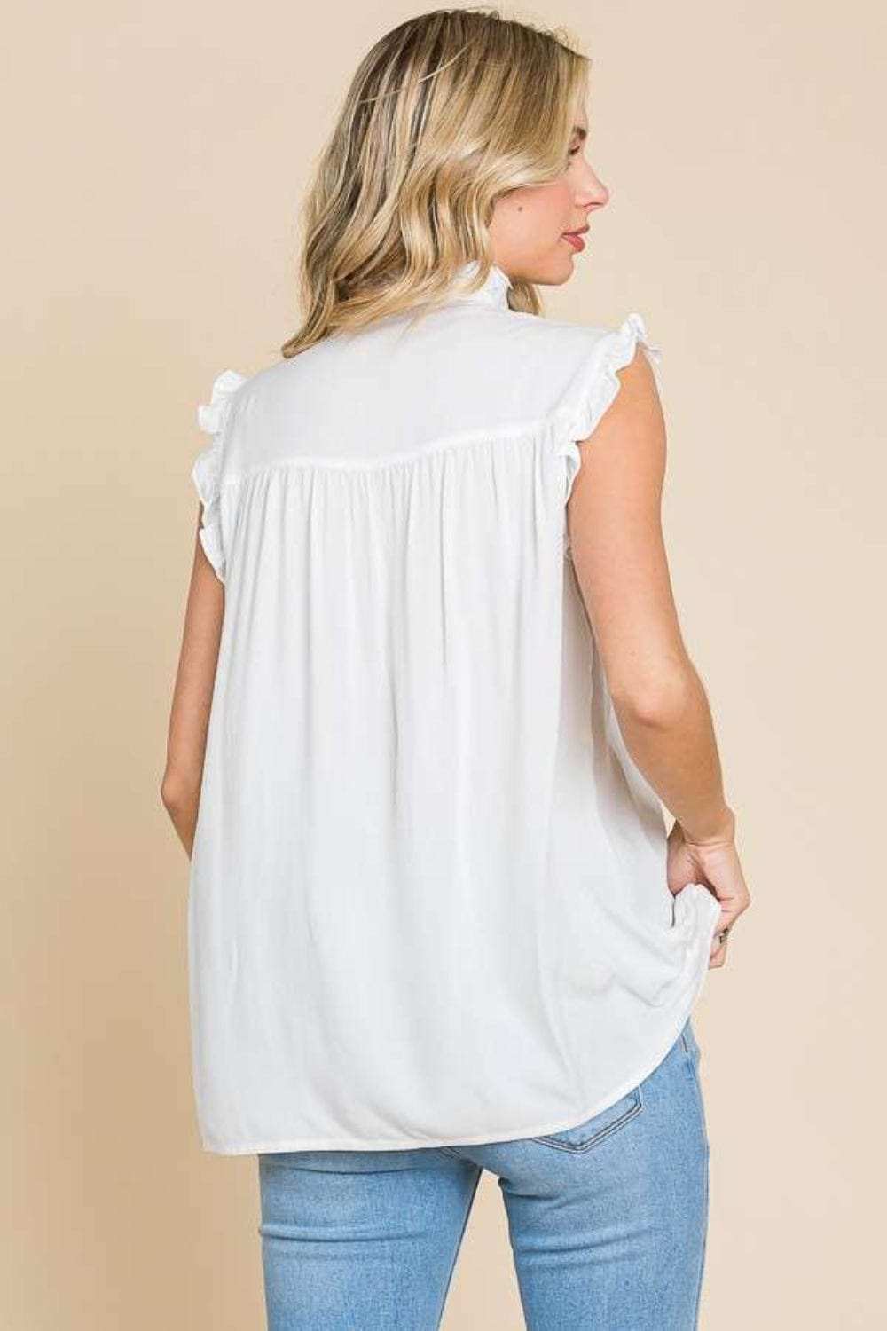 Culture Code Full Size Frill Edge Smocked Sleeveless Top - Trendsi - Flyclothing LLC